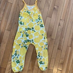 Girls Pink Chicken , yellow floral jumpsuit 5 EUC